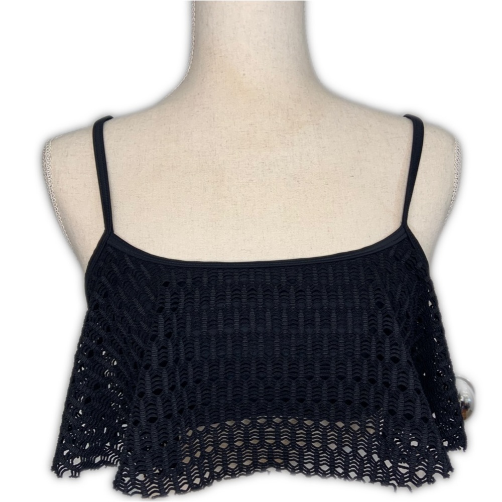 Roxy ruffled black lace bikini bandeau top